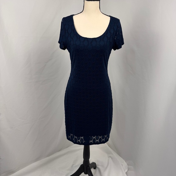 Isaac Mizrahi Dresses & Skirts - Isaac Mizrahi Lace Sheath‎ Dress Womens Medium Navy Blue Short Sleeve